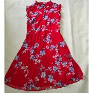 Lulus Red Summer Floral Silky Dress Woman's Size Small